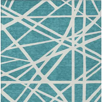5' X 8' Teal Blue And Ivory Geometric Washable Indoor Outdoor Area Rug