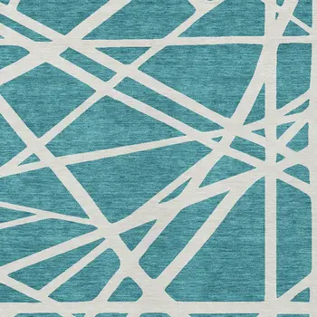 8' X 10' Teal Blue And Ivory Geometric Washable Indoor Outdoor Area Rug