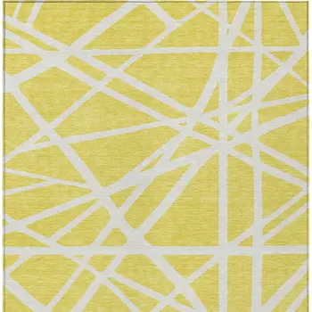 5' X 8' Yellow And Linen Geometric Washable Indoor Outdoor Area Rug