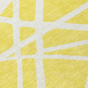 8' Yellow And Linen Round Geometric Washable Indoor Outdoor Area Rug