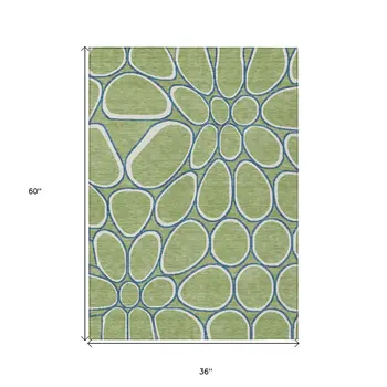 3' X 5' Artichoke Green And Ivory Abstract Washable Indoor Outdoor Area Rug