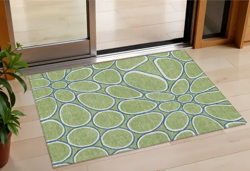 3' X 5' Artichoke Green And Ivory Abstract Washable Indoor Outdoor Area Rug