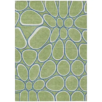 3' X 5' Artichoke Green And Ivory Abstract Washable Indoor Outdoor Area Rug
