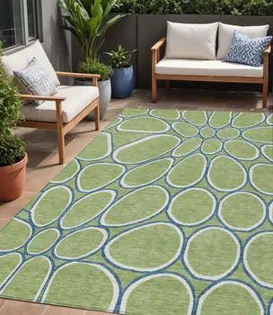 5' X 8' Artichoke Green And Ivory Abstract Washable Indoor Outdoor Area Rug