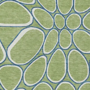 9' X 12' Artichoke Green And Ivory Abstract Washable Indoor Outdoor Area Rug
