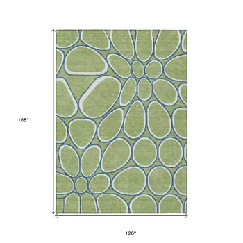 10' X 14' Artichoke Green And Ivory Abstract Washable Indoor Outdoor Area Rug