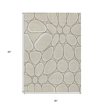 3' X 5' Beige And Brown Abstract Washable Indoor Outdoor Area Rug