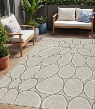5' X 8' Beige And Brown Abstract Washable Indoor Outdoor Area Rug