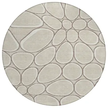8' Beige And Brown Round Abstract Washable Indoor Outdoor Area Rug