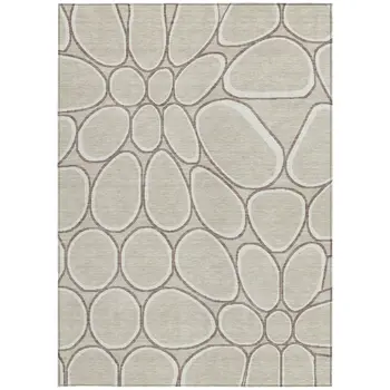 8' X 10' Beige And Brown Abstract Washable Indoor Outdoor Area Rug