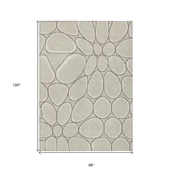 8' X 10' Beige And Brown Abstract Washable Indoor Outdoor Area Rug