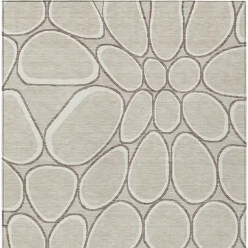 9' X 12' Beige And Brown Abstract Washable Indoor Outdoor Area Rug