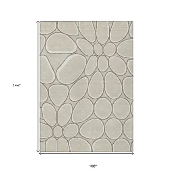 9' X 12' Beige And Brown Abstract Washable Indoor Outdoor Area Rug