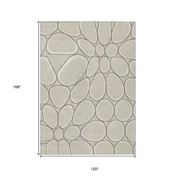 10' X 14' Beige And Brown Abstract Washable Indoor Outdoor Area Rug