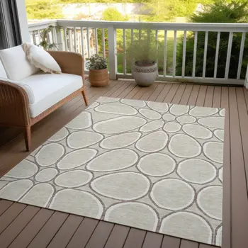 10' X 14' Beige And Brown Abstract Washable Indoor Outdoor Area Rug