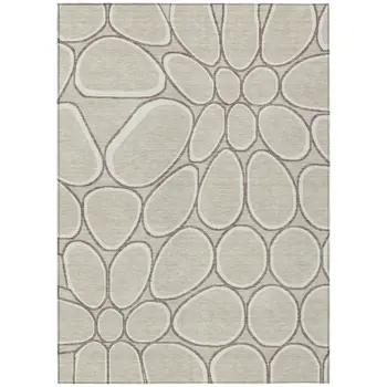 10' X 14' Beige And Brown Abstract Washable Indoor Outdoor Area Rug