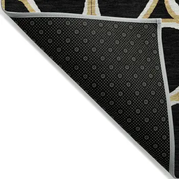 3' X 5' Black Ivory And Beige Abstract Washable Indoor Outdoor Area Rug