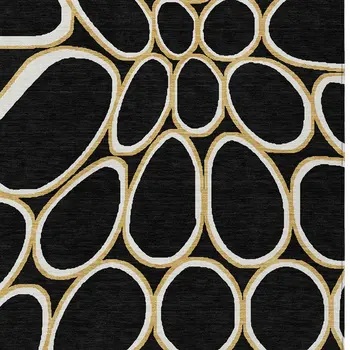 5' X 8' Black Ivory And Beige Abstract Washable Indoor Outdoor Area Rug