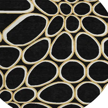 8' Black Ivory And Beige Round Abstract Washable Indoor Outdoor Area Rug