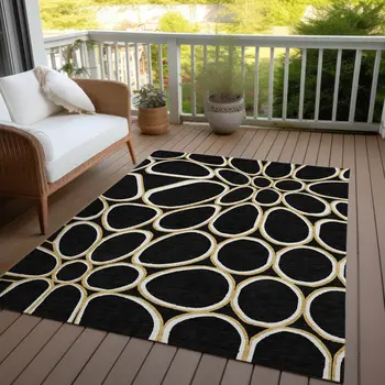 10' X 14' Black Ivory And Beige Abstract Washable Indoor Outdoor Area Rug