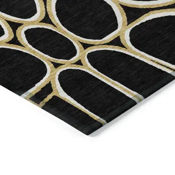 10' X 14' Black Ivory And Beige Abstract Washable Indoor Outdoor Area Rug