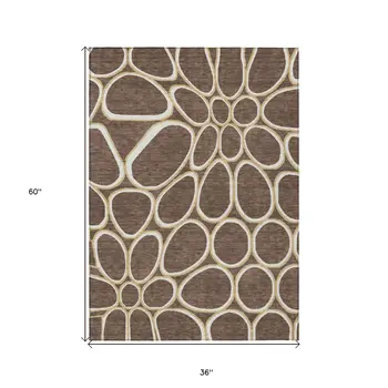 3' X 5' Black Ivory And Beige Abstract Washable Indoor Outdoor Area Rug