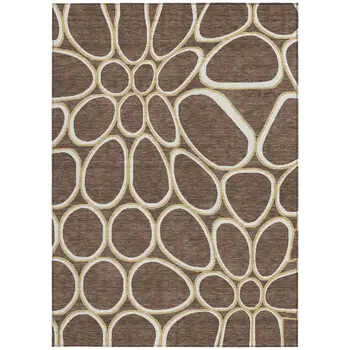 5' X 8' Black Ivory And Beige Abstract Washable Indoor Outdoor Area Rug