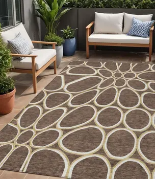 5' X 8' Black Ivory And Beige Abstract Washable Indoor Outdoor Area Rug