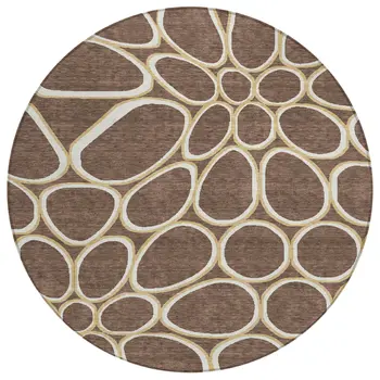 8' Black Ivory And Beige Round Abstract Washable Indoor Outdoor Area Rug