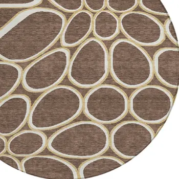 8' Black Ivory And Beige Round Abstract Washable Indoor Outdoor Area Rug