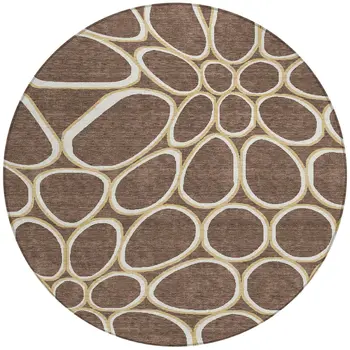 8' Black Ivory And Beige Round Abstract Washable Indoor Outdoor Area Rug