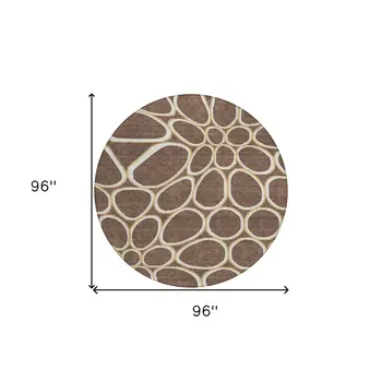 8' Black Ivory And Beige Round Abstract Washable Indoor Outdoor Area Rug