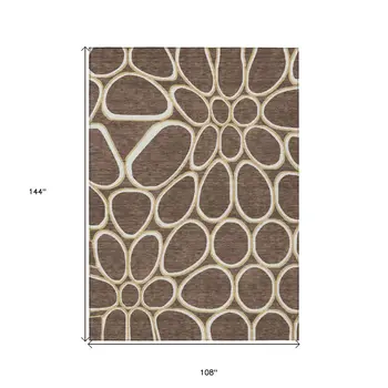 9' X 12' Black Ivory And Beige Abstract Washable Indoor Outdoor Area Rug