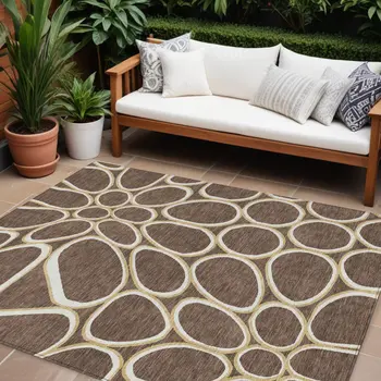 9' X 12' Black Ivory And Beige Abstract Washable Indoor Outdoor Area Rug