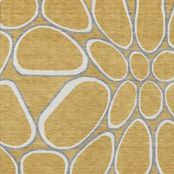 5' X 8' Gold Gray And Ivory Abstract Washable Indoor Outdoor Area Rug