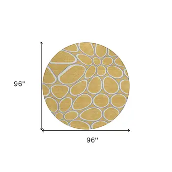 8' Gold Gray And Ivory Round Abstract Washable Indoor Outdoor Area Rug