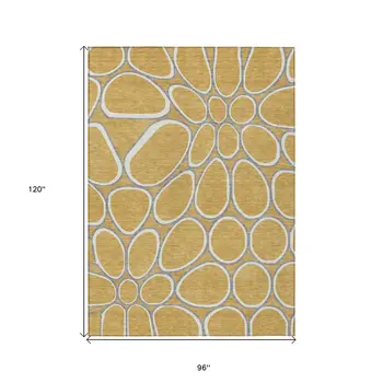 8' X 10' Gold Gray And Ivory Abstract Washable Indoor Outdoor Area Rug