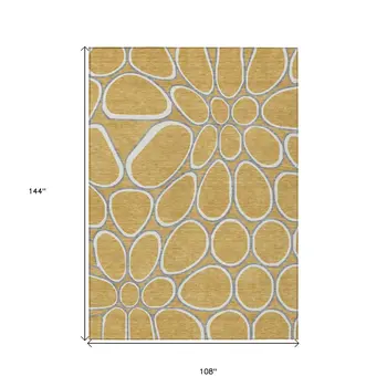 9' X 12' Gold Gray And Ivory Abstract Washable Indoor Outdoor Area Rug