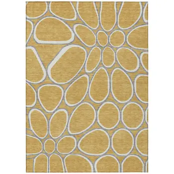 9' X 12' Gold Gray And Ivory Abstract Washable Indoor Outdoor Area Rug