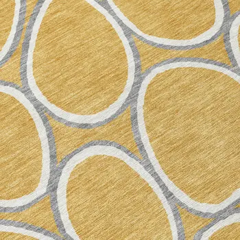 9' X 12' Gold Gray And Ivory Abstract Washable Indoor Outdoor Area Rug