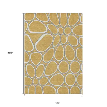 10' X 14' Gold Gray And Ivory Abstract Washable Indoor Outdoor Area Rug
