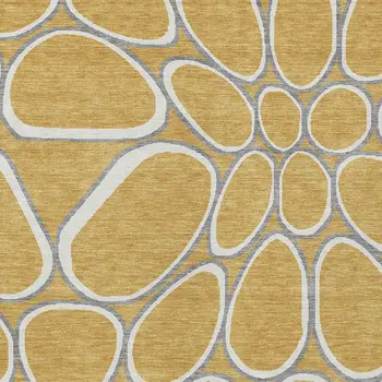 10' X 14' Gold Gray And Ivory Abstract Washable Indoor Outdoor Area Rug