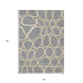 3' X 5' Gray Ivory And Beige Abstract Washable Indoor Outdoor Area Rug
