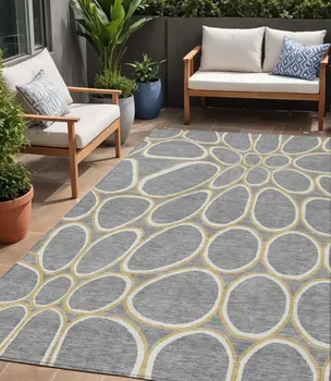 5' X 8' Gray Ivory And Beige Abstract Washable Indoor Outdoor Area Rug