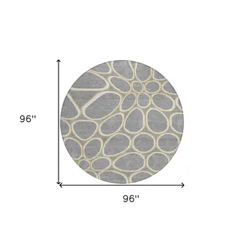 8' Gray Ivory And Beige Round Abstract Washable Indoor Outdoor Area Rug
