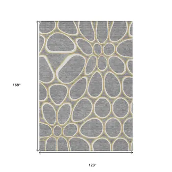 10' X 14' Gray Ivory And Beige Abstract Washable Indoor Outdoor Area Rug