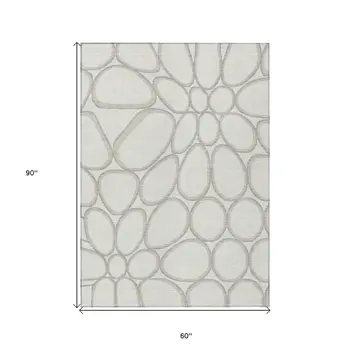 5' X 8' Ivory And Gray Abstract Washable Indoor Outdoor Area Rug