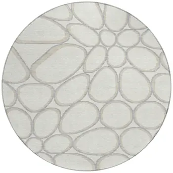 8' Ivory And Gray Round Abstract Washable Indoor Outdoor Area Rug