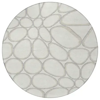 8' Ivory And Gray Round Abstract Washable Indoor Outdoor Area Rug