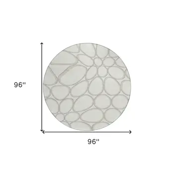 8' Ivory And Gray Round Abstract Washable Indoor Outdoor Area Rug